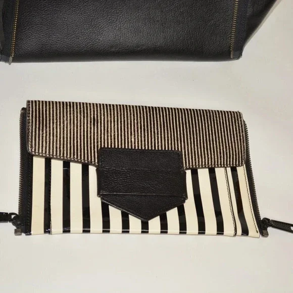 REBECCA MINKOFF COPENHAGEN BLACK/ WHITE PEBBLED LEATHER TOTE - Picture 11 of 16